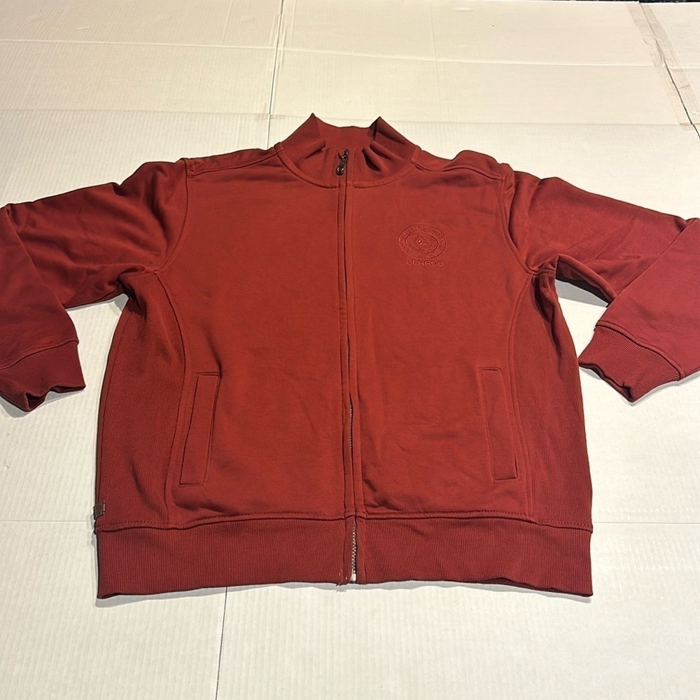 Lerros brick maroon zip up sweater with front pockets & emblem by front top XL